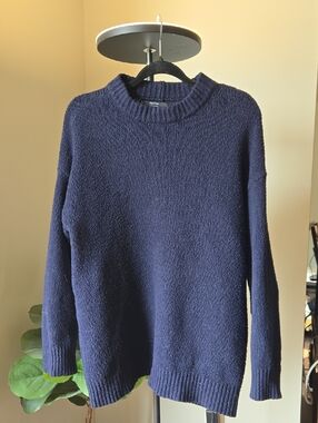 Bershka Classic Navy Blue Crewneck Women's Cozy Sweater